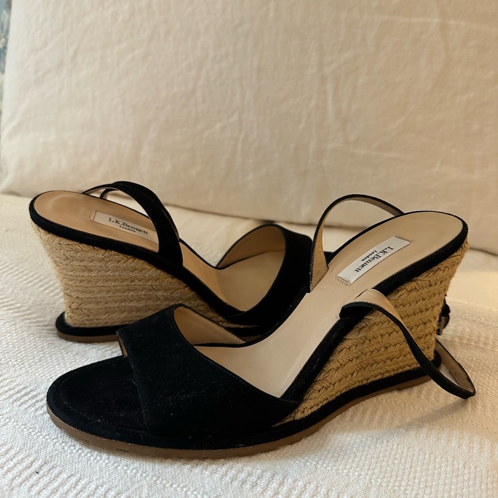 LK Bennett Talitha Espadrille Wedge Sandal Black Suede Size 9